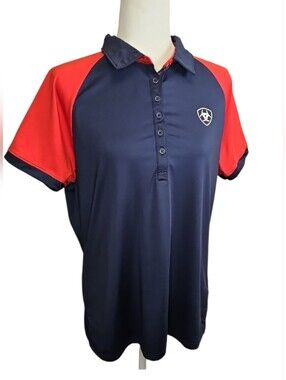 Ariat Tek Womens Polo Shirt, Red/Blue, Size XL